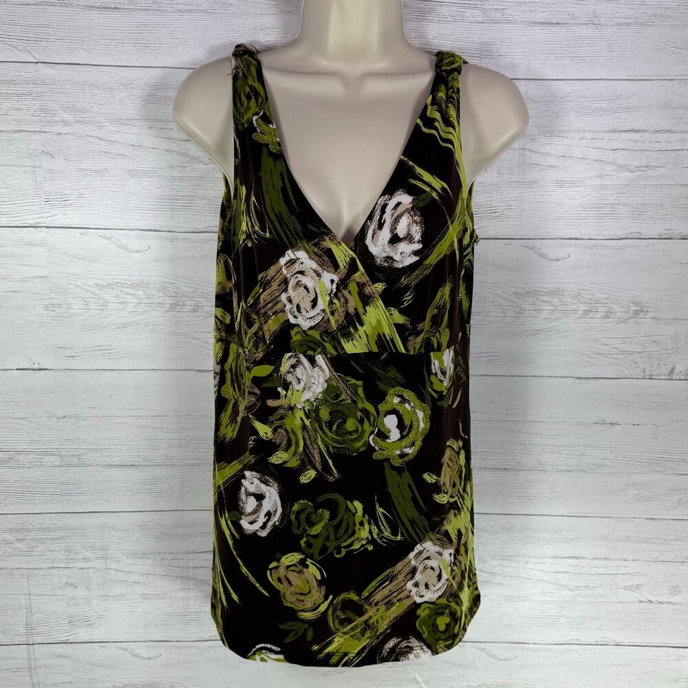 VTG Christine Gerard y2k green brown medium babydoll‎ floral tank whimsygoth USA